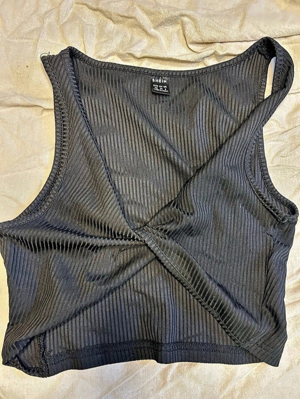SHEIN Twist Front Rib-knit Tank Crop Top Black